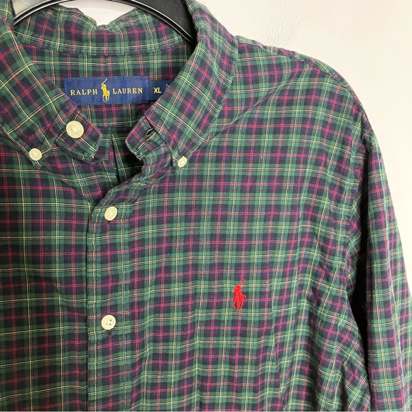 Ralph Lauren Green plaid button down shirt mens XL Christmas plaid 100% cotton - Picture 2 of 10